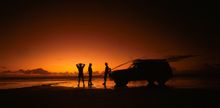 Sunrise on K'gari\'s famous 75-Mile Beach.