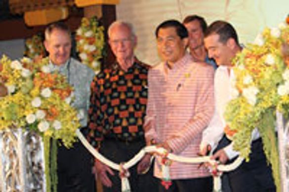The opening moment: (l to r) Outrigger CEO David Carey, Dr. Richard Kelley, Phuket Governor Maitri Inthusut, and Outrigger Manag