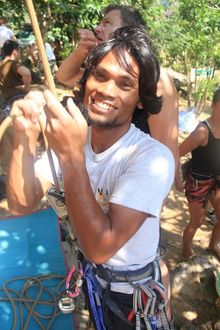 Local rock climbing guide, Luang helps people experience Railay Beach rock climbing in Krabi, some of the best on Earth.