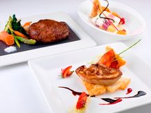 Copa Steakhouse’s nine “tasty bites” featuring: foie gras mousse, crispy soft shell crab, Korean beef cube, salted cod fish cake