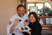 Anvers chocolatier Igor Van Gerwen and Flavours of Tassie Coordinator Marisa Perkins with the Anvers Tasting Plate