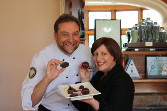Anvers chocolatier Igor Van Gerwen and Flavours of Tassie Coordinator Marisa Perkins with the Anvers Tasting Plate