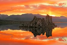 Mono Lake, Tura Formations with a fiery sunset  