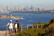 Walking at North Head with Sydney city skyline views