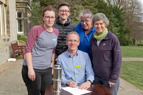 Signing the pledge - (l - r) Emma Marrington - Senior Rural Policy Campaigner for CPRE, Tom Platt from Ramblers, Janette Ward - Chair of Campaign for National Parks and Kate Ashbrook - General Secretary of the Open Spaces Society