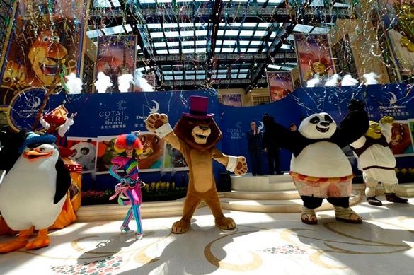DreamWorks characters greet the excited spectators at the launch ceremony of the DreamWorks Experience at Cotai Strip Resorts Su