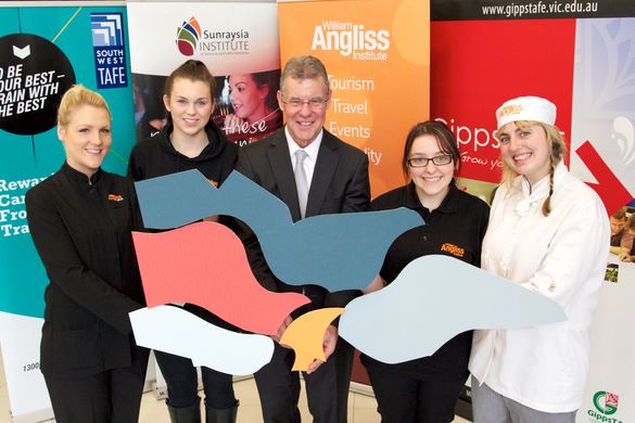 Minister for Higher Education and Skills, the Hon. Peter hall MP with William ANgliss Institute students from regional Victoria