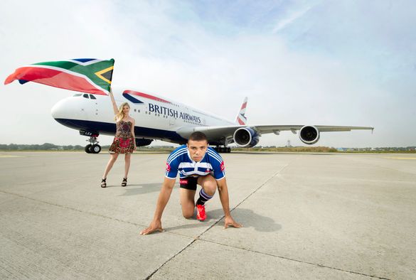 Georgia May Jagger starts the race with Bryan Habana and British Airways_ A380