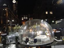 It’s cold out there on the streets!  The Marriott Bubble Hotel Room sleeps out in Sydney for  Mission Australia’s Winter Sleep O