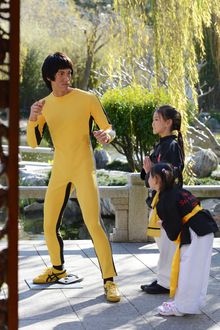 Martial arts students looking up to their idol