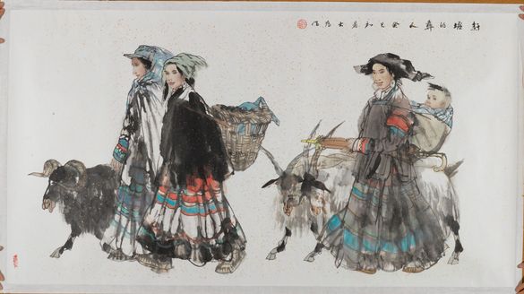 : Contemporary Chinese painting master Liu Dawei’s “Yi People Going to Market.” The work is among a truly unique selection of 16