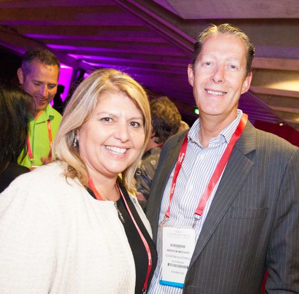 Helen Logas CEO of Luxperience greets Tourism Australia Manging Director Andrew McEvoy