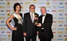 Graham E. Cooke, President and Founder, World Travel Awards (on the right) celebrates the award handover with Lufthansa's Genera
