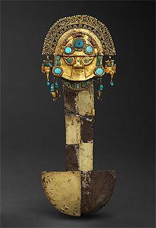 SICÁN-LAMBAYEQUE culture, North coast 750–1375 AD, Tumi [Sacrifical knife], Museo Oro del Perú, Lima