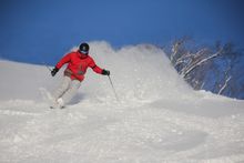 A Skier Enjoys Fresh Powder at Crystal Mountain