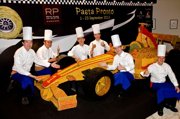 Chefs of Royal Plaza on Scotts with Life-sized Pasta Race Car