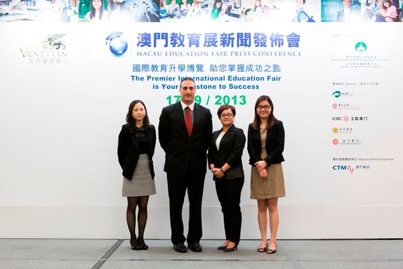 Organisers and hosts at a press conference Tuesday at The Venetian Macao announce the upcoming Macau Education Fair. The Sept. 2