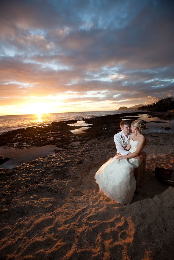 Sunset wedding along the beach at Ko Olina. 