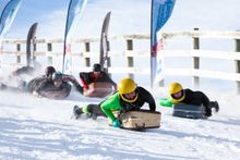 Jamaican Bobsled team at the Suitcase Race up Coronet Peak.