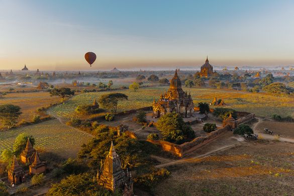 Hot air balloon over the temples of Bagan