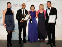 Chewton Glen's Leigh Jenkins (centre) and Andrew Stembridge (right) at the Conde Nast Johansens awards 