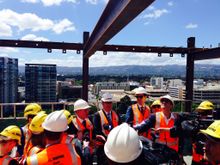Announcement held on the rooftop of under-construction Ibis Adelaide Hotel with South Australia Premier Jay Weatherill and Touri