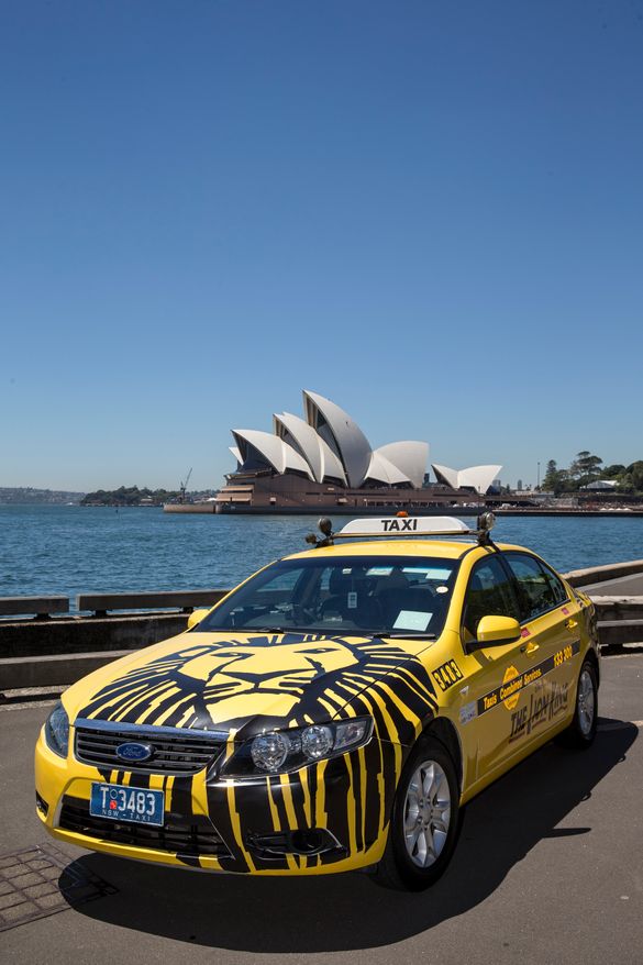 A fleet of 50 Sydney taxis have been completely wrapped in new livery, advertising Disney’s hit musical, The Lion King’s for Syd