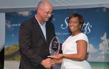 Minister Of Tourism Ricky Skerritt Presents The Pillar Of The Industry Award To Naevisia Smith, Who Accepted The Award On Behalf
