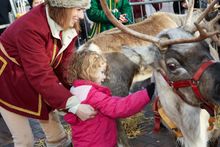 Winnie with he real reindeer and Santa outside Snozone