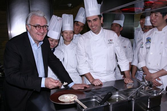 Alain Ducasse with Hong Kong Student Chefs in the SPOON Kitchen at InterContinental Hong Kong