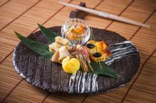 5 varieties of seasonal vegetables with salmon roe and sweet rice vinegar, grilled codfish with saikyo miso, steamed duck breast