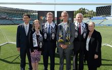 Member for Parramatta Geoff Lee, Minister for Sport, Gabrielle Upton, NSW Premier Barry O'Farrell, Minister for Tourism and Maj