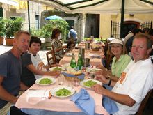 Enjoying pasta pesto on the Cinque Terre Walk