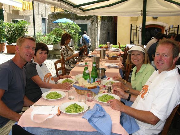 Enjoying pasta pesto on the Cinque Terre Walk