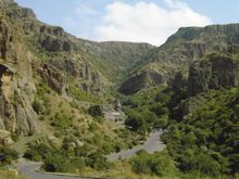 View up to Geghard Monastery in Armenia