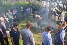 Smoking Ceremony perfomed by Michael Laurie of Aagal Yaluuwi Creations at the opening of the new cabins at Reflections Holiday Parks Clarkes Beach