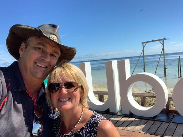 Terry and Kim Purcell after their scUber adventer on the Great Barrier Reef