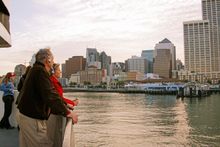 Passengers learning about downtown San Francisco via headphones