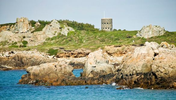 Aussicht auf die L’Ancresse-Bucht im Norden von Guernsey Aussicht auf die L’Ancresse-Bucht im Norden von Guernsey