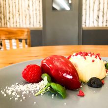 Set lemon mousse, New Forest raspberry home made sorbet