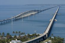 The historic old Seven Mile Bridge near Marathon, Fla., is shown at right, cutting through Pigeon Key. Photo by Andy Newman