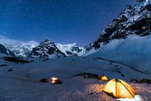 Nightfall over camp on an exploratory trek in Nepal