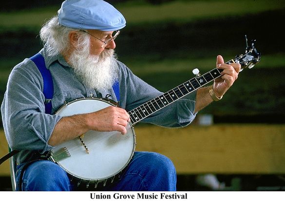 A banjo player at the fiddler's convention in Union Grove.
