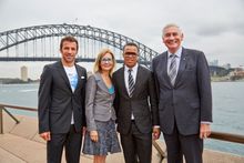 NSW Minister for Sport and Recreation, Gabrielle Upton and Minister for Tourism and Major Events, George Souris with Del Piero a