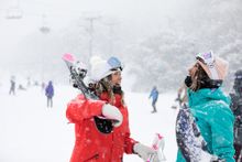Snowflakes falling in Thredbo Resort in winter 2019