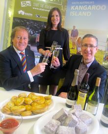 L-R Bill Muirhead, Agent General South Australia; Janice Kurrle, marketing director South Australian Tourism Commission; Laurenc