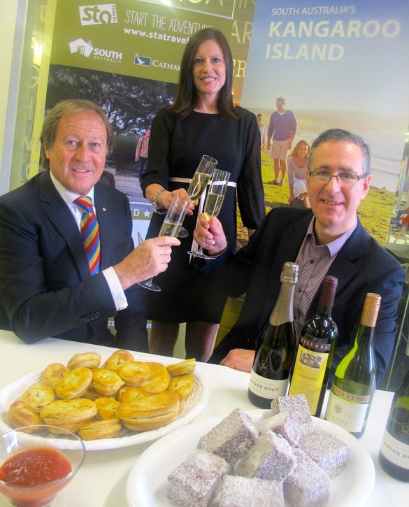 L-R Bill Muirhead, Agent General South Australia; Janice Kurrle, marketing director South Australian Tourism Commission; Laurenc