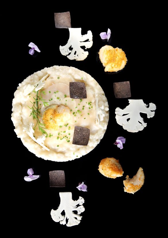Cauliflower Risotto with Roasted Scallop Coral