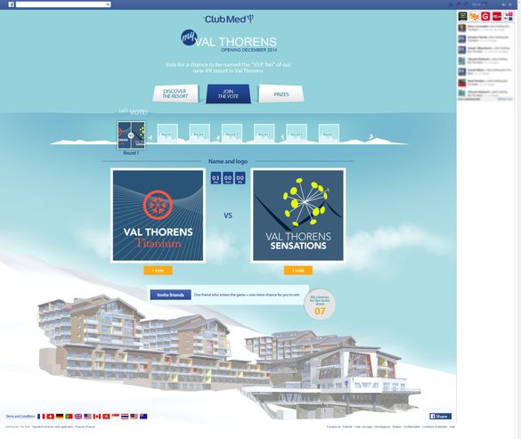 The My Val Thorens Facebook application where guests can help determine the features of Club Med\'s new Resort
