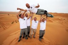ADOR skipper Ian Walker gets a lift from latest team recruits (from left to right) Fisher, Harmer, Slattery, McLean
